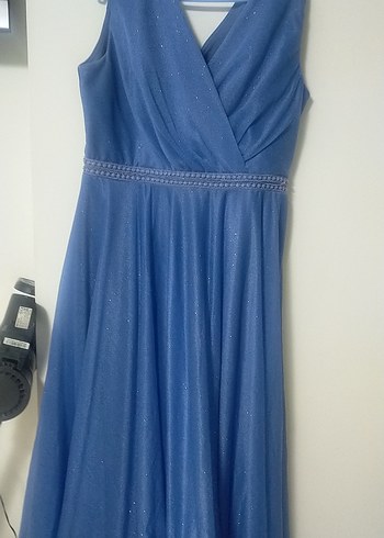 Mavi Drapeli Uzun Abiye Elbise - Görsel 3