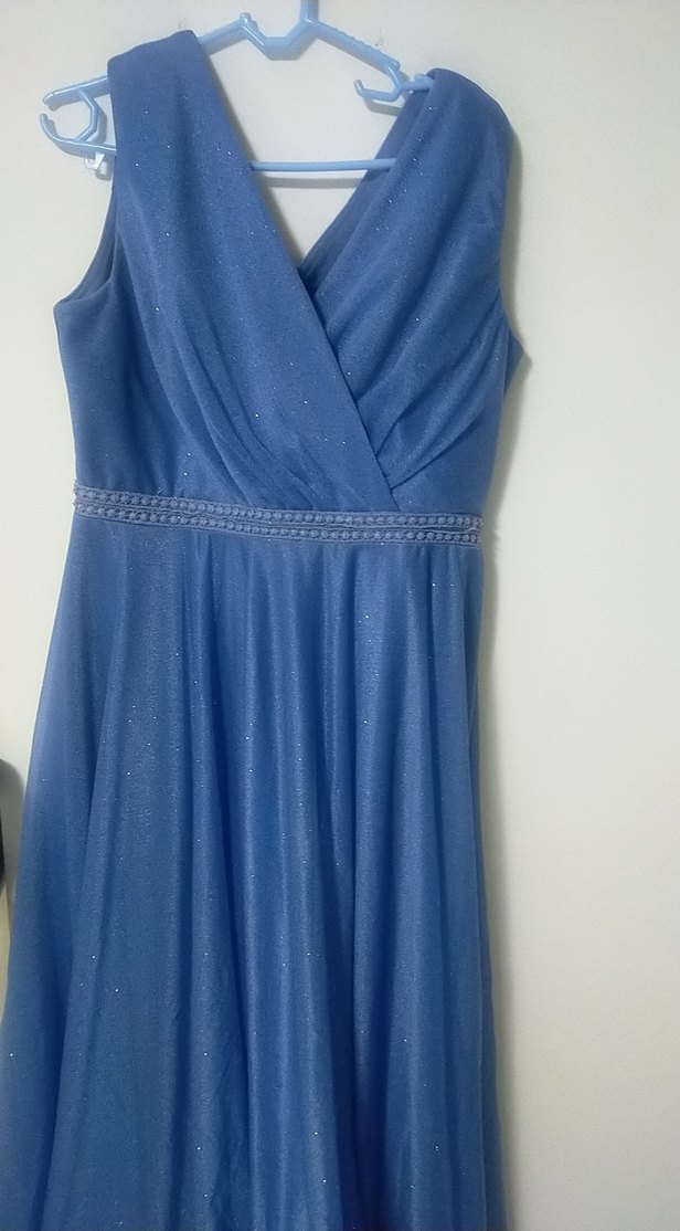 Mavi Drapeli Uzun Abiye Elbise - Görsel 5