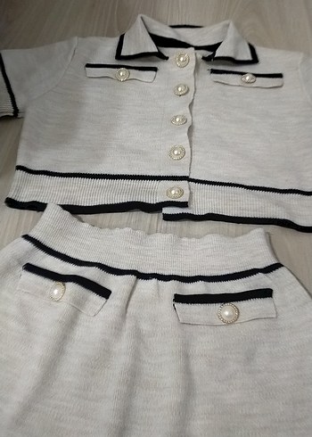 Düğmeli Kısa Kollu Triko Mini Takım - Görsel 6