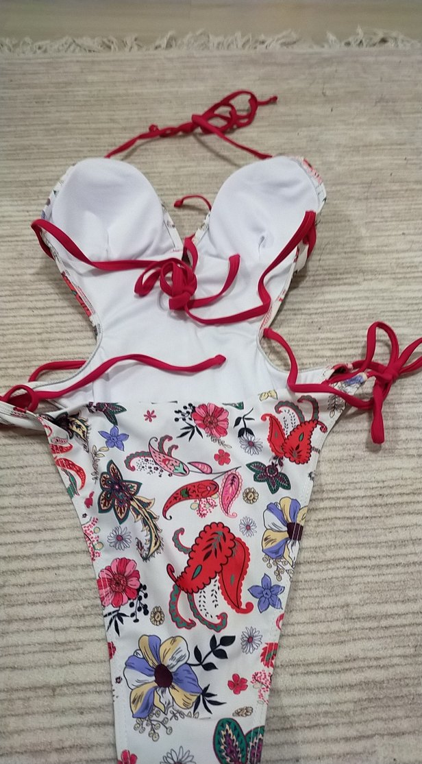 Çiçek Desenli Mini Bohem Dantelli Mayo - Görsel 4