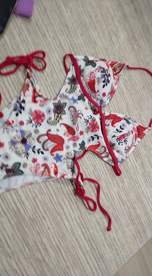 Çiçek Desenli Mini Bohem Dantelli Mayo - Görsel 3