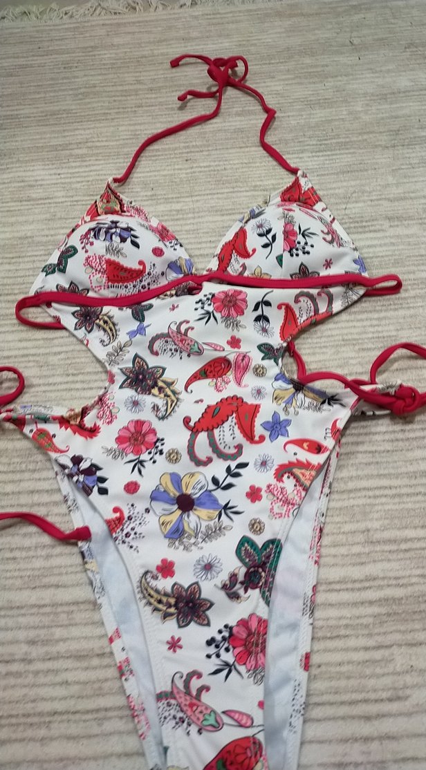 Çiçek Desenli Mini Bohem Dantelli Mayo - Görsel 2