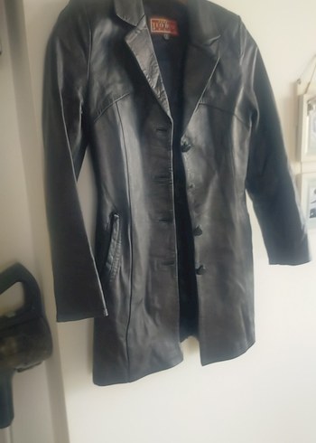 Düğmeli Siyah Deri Kadın Ceket - Görsel 6