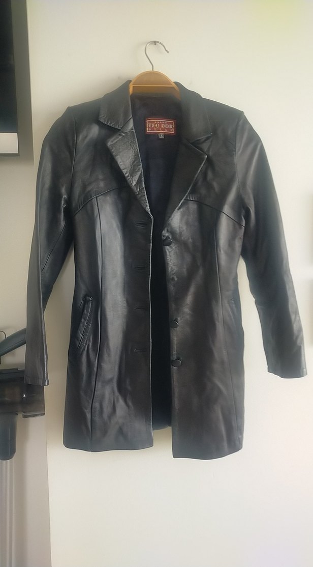 Düğmeli Siyah Deri Kadın Ceket - Görsel 2