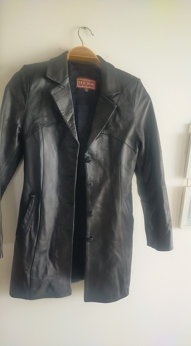 Düğmeli Siyah Deri Kadın Ceket - Görsel 3