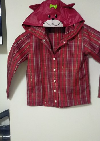 Bordo Kapüşonlu Kız Yağmurluk - Görsel 4