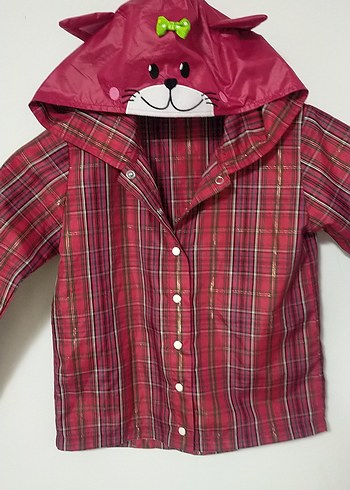 Bordo Kapüşonlu Kız Yağmurluk - Görsel 3