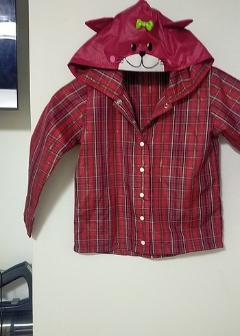 Bordo Kapüşonlu Kız Yağmurluk - Görsel 5