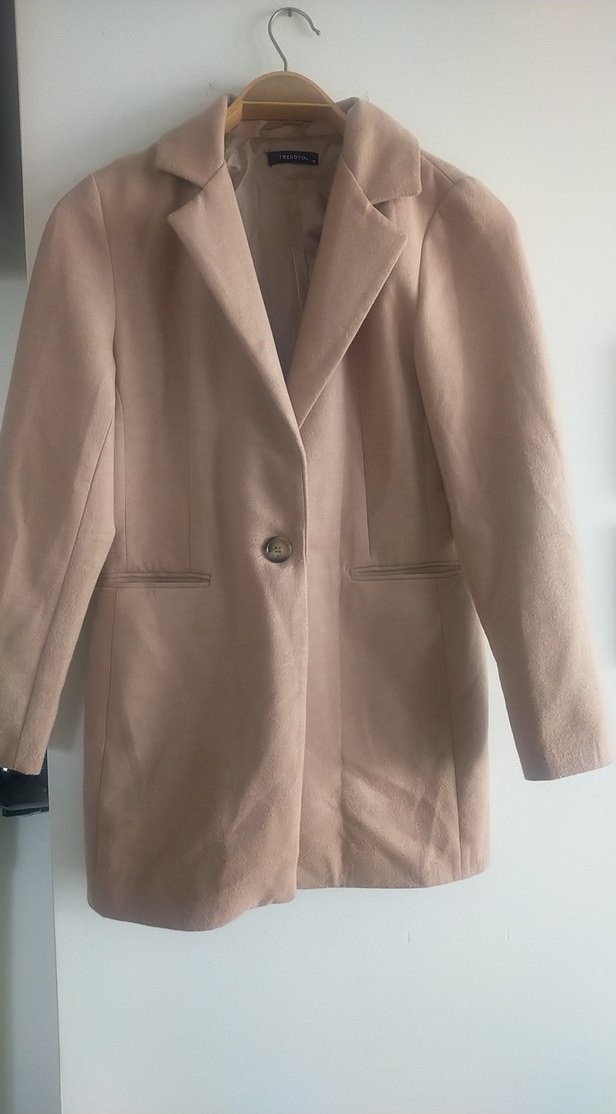 Bej Kadın Süet Midi Klasik Kesim Kaban - Görsel 3