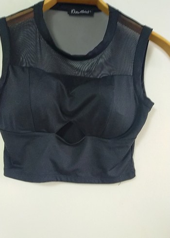 Siyah Yüksek Yakalı Atlet Crop Top - Görsel 7