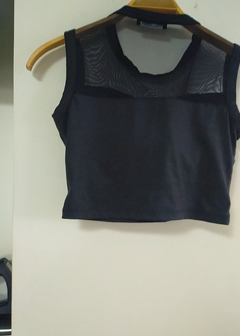 Siyah Yüksek Yakalı Atlet Crop Top - Görsel 6