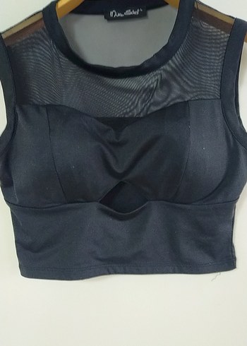 Siyah Yüksek Yakalı Atlet Crop Top - Görsel 4