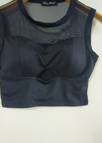 Siyah Yüksek Yakalı Atlet Crop Top - Görsel 2