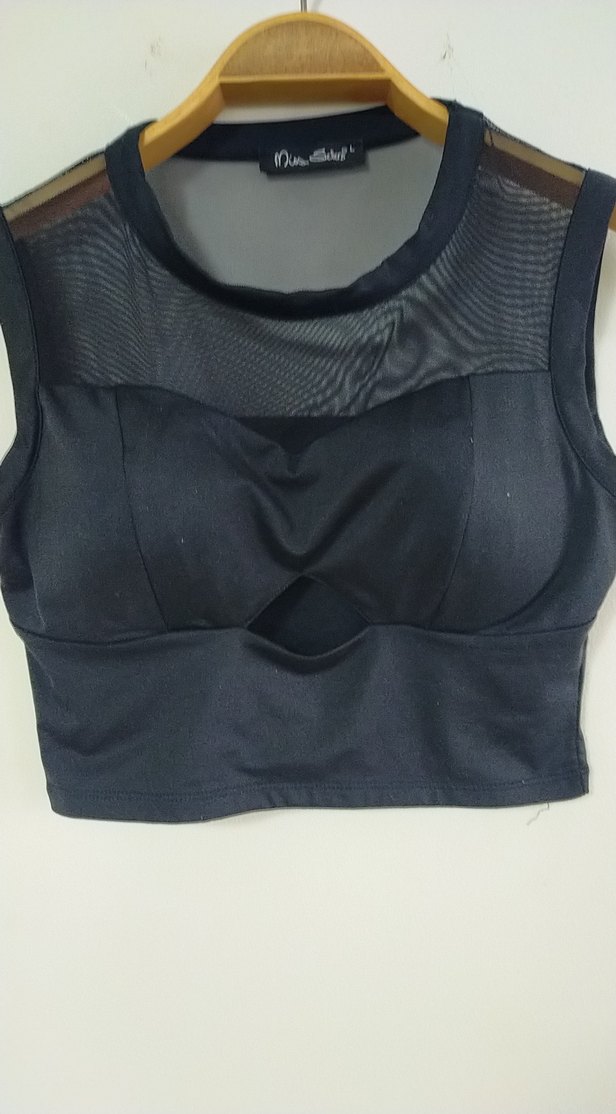 Siyah Yüksek Yakalı Atlet Crop Top - Görsel 4