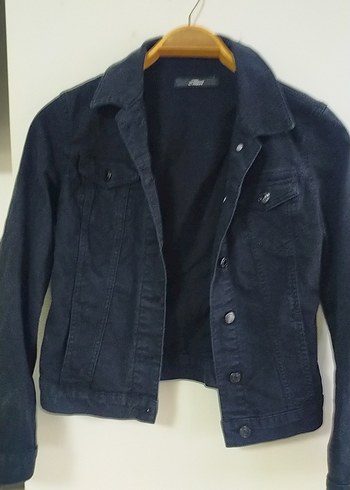 Siyah Kadın Denim Ceket Düğmeli mavi - Görsel 2