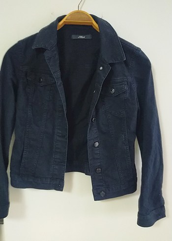 Siyah Kadın Denim Ceket Düğmeli mavi - Görsel 5