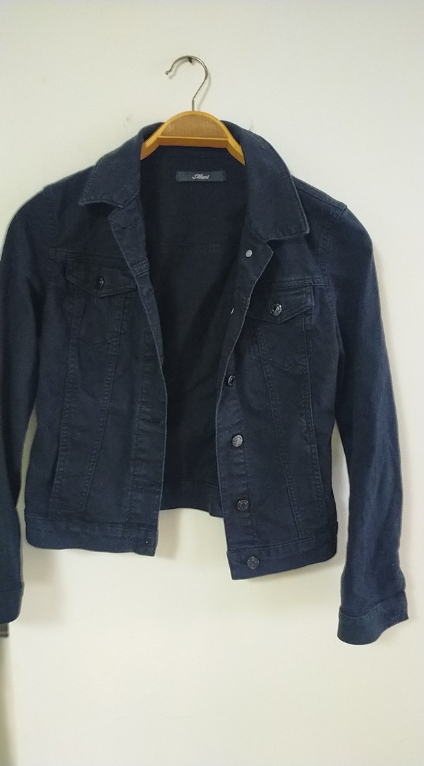 Siyah Kadın Denim Ceket Düğmeli mavi - Görsel 5