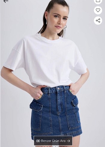 Defacto Kargo fit Mavi Denim Mini Etek - Görsel 2