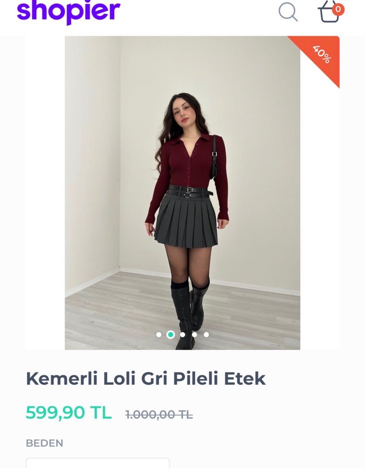 Büşra Doğramacı Gri Piliseli Mini Etek - Görsel 2