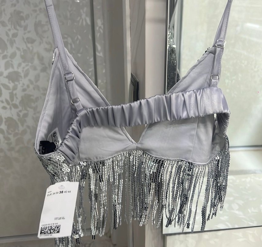 Gri Payetli Nakışlı Strappy Büstiyer - Görsel 2