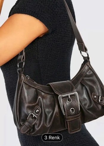 Y2K Kahverengi Deri Tokalı Kadın Çanta - Görsel 2
