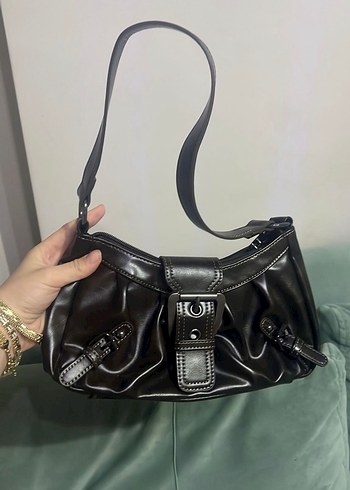 Y2K Kahverengi Deri Tokalı Kadın Çanta - Görsel 3