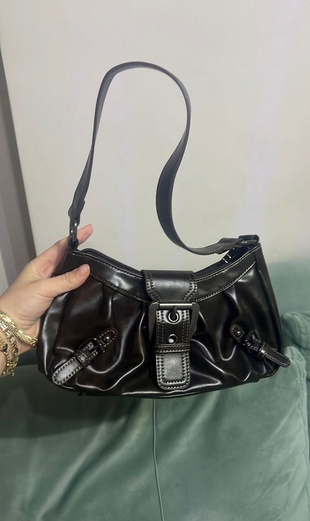 Y2K Kahverengi Deri Tokalı Kadın Çanta - Görsel 3