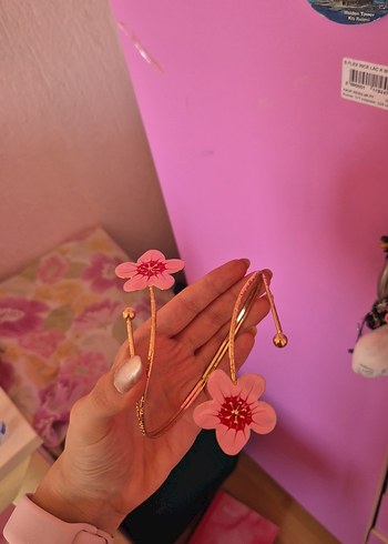 Pembe Çiçekli Boncuklu Kadın El Zinciri - Görsel 2