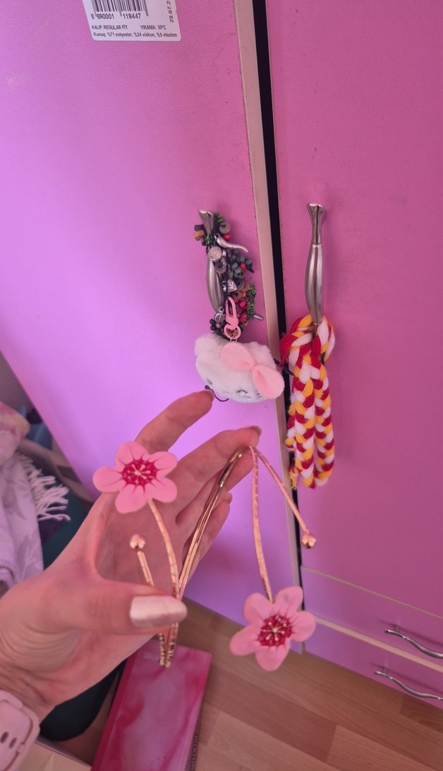 Pembe Çiçekli Boncuklu Kadın El Zinciri - Görsel 3