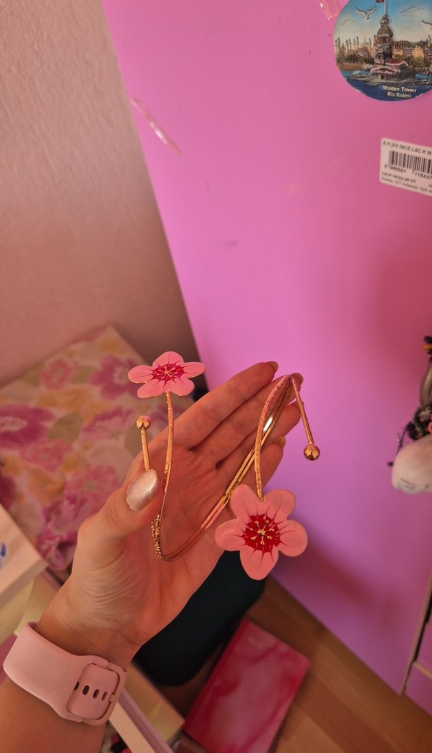 Pembe Çiçekli Boncuklu Kadın El Zinciri - Görsel 2