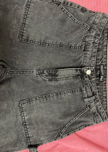 40 Beden Gri Batik Desenli Bağcıklı Bol Kesim Kadın Kot Pantolon