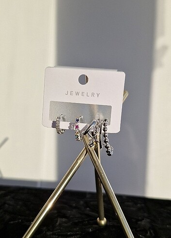 3lu gümüş renk küpe - Görsel 2