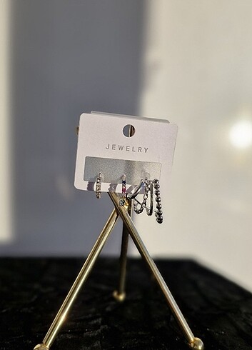 3lu gümüş renk küpe - Görsel 3