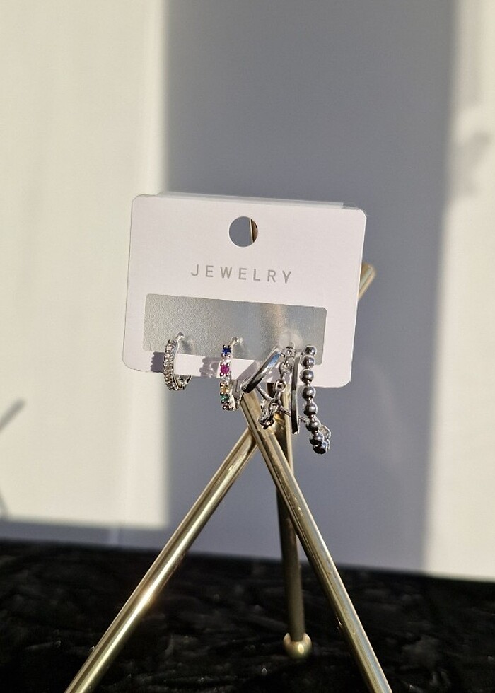 3lu gümüş renk küpe - Görsel 2