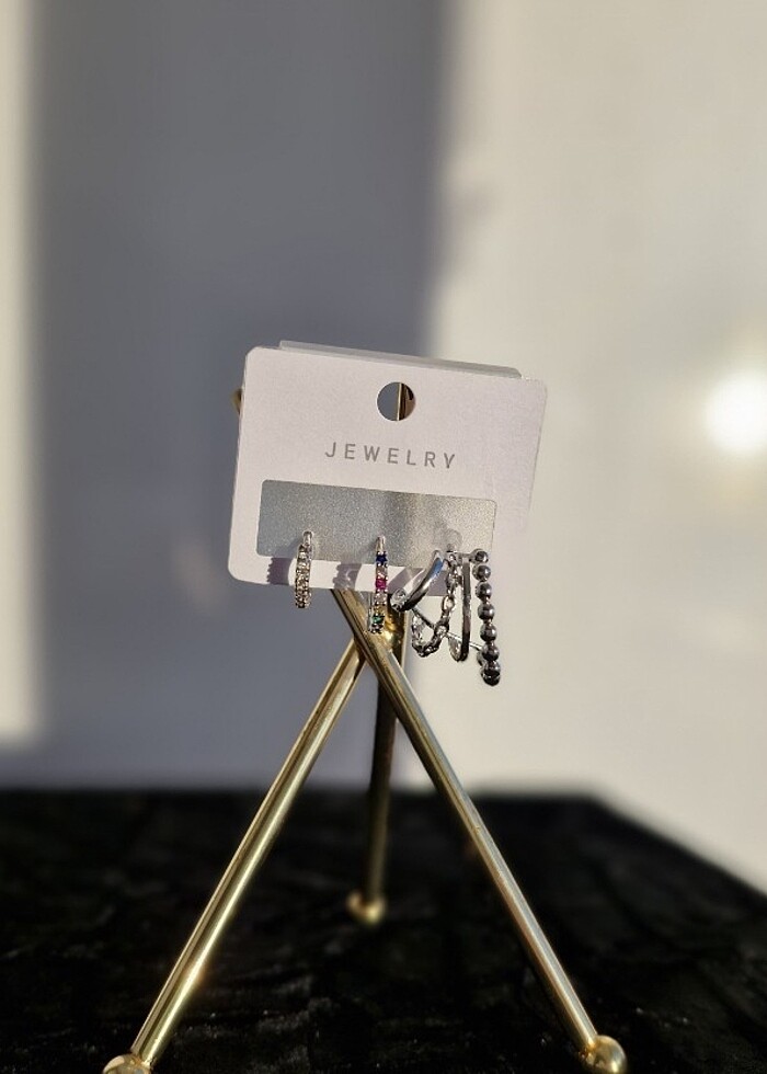 3lu gümüş renk küpe - Görsel 3