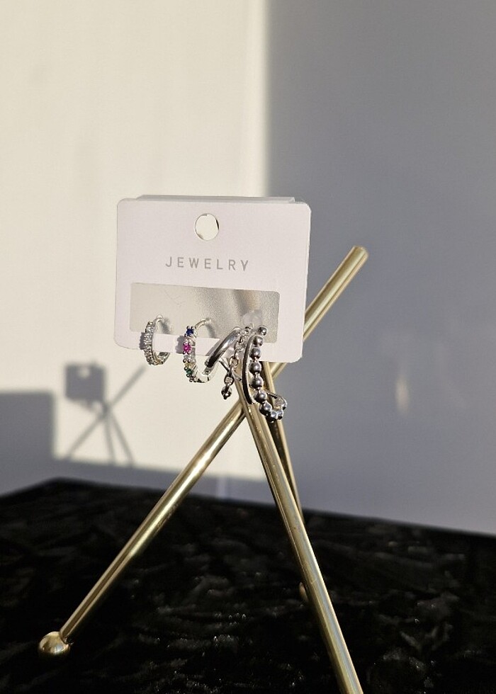 3lu gümüş renk küpe - Görsel 4