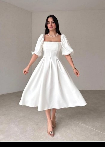 Beyaz Modern Klasik Uzun Elbise L beden - Görsel 2