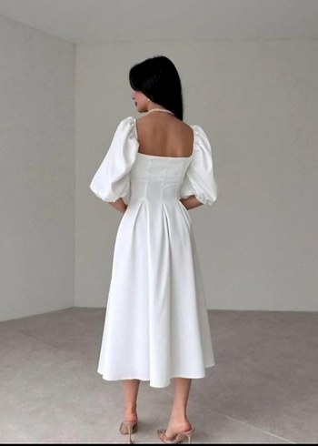 Beyaz Modern Klasik Uzun Elbise L beden - Görsel 3