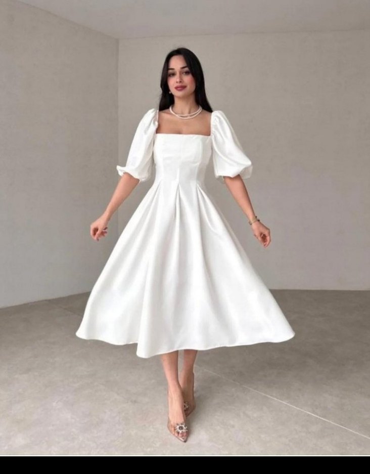 Beyaz Modern Klasik Uzun Elbise L beden - Görsel 2