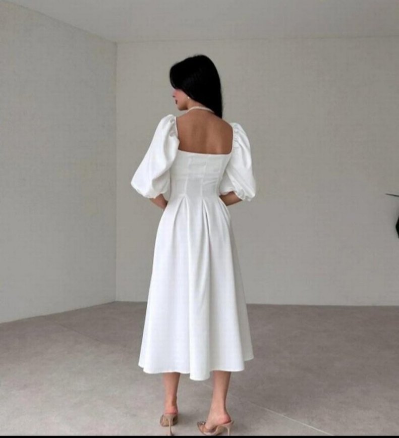 Beyaz Modern Klasik Uzun Elbise L beden - Görsel 3