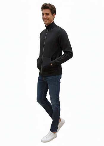 Erkek Siyah Fermuarlı Polar Sweatshirt XXL beden - Görsel 6