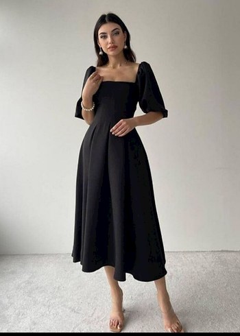 46 beden Siyah Uzun Modern Klasik Kadın Elbise - Görsel 2