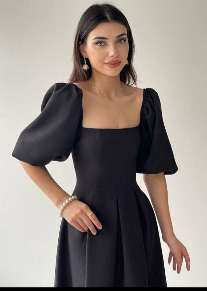 46 beden Siyah Uzun Modern Klasik Kadın Elbise - Görsel 4