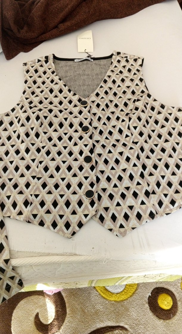 Düğmeli Bohem V Yaka Gri Kadın Yelek şortlu etek takımı L beden - Görsel 3