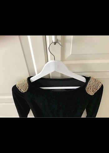 Kadife Siyah Omuz Dekolteli Elbise - Görsel 3