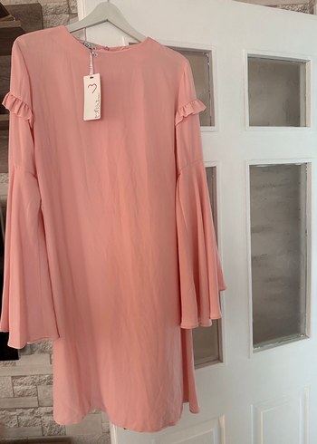 Pembe Uzun Kollu Fırfırlı Bohem Tunik