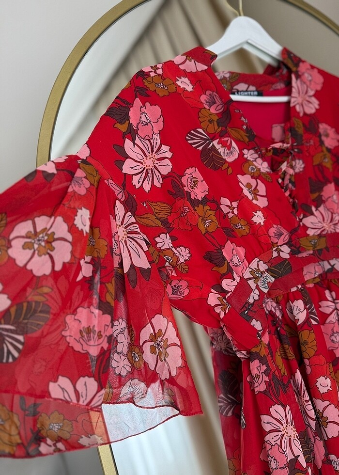 Kırmızı Desenli Elbise - Görsel 3