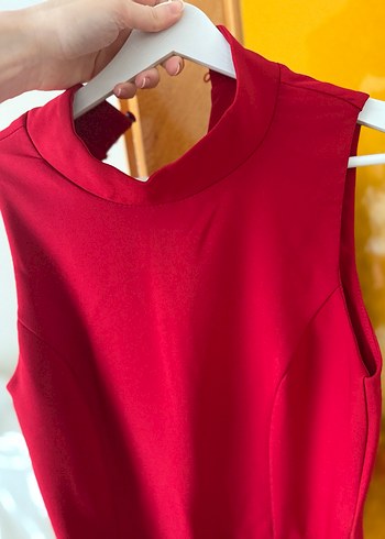 Kırmızı mini şort etek tulum - Görsel 3