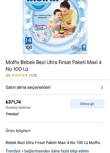 Molfix Molfix Bebek Bezi 4 Numara 100 Adet
