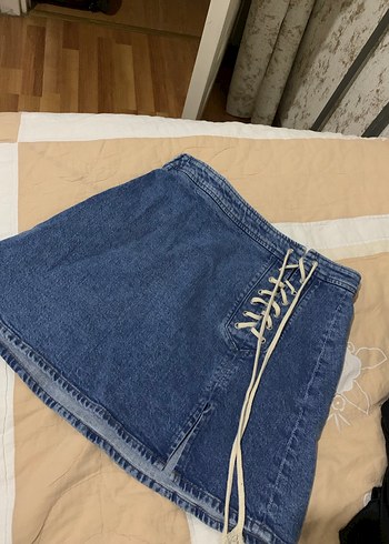 m Beden Bağcıklı Kot Mini Etek